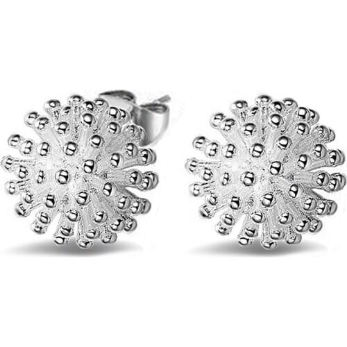New Cute Pure silver plated filled Stud Earrings For Women Boucle D'oreille Round Crystals Wedding Oorbellen
