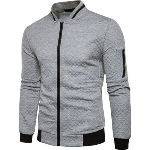 Autumn Winter Mens Diamond lattice design Hit color baseball jacket Solid color Fleece zipper Standing collar coat sweatshirt