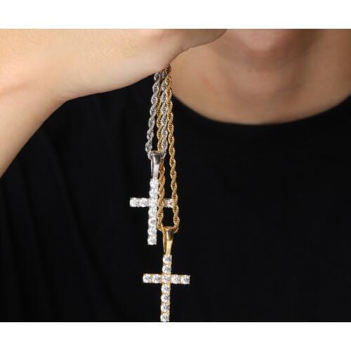 S925 Sterling Silver Prong Setting Moissanite Bling Ice Out Cross Pendants Necklaces for Women Men Hip Hop Rapper Jewelry