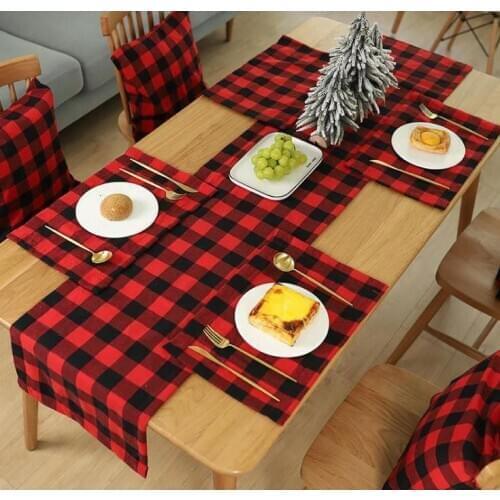 Plaid Table Mat Placemat Red Black Plaid Table Cutlery Christmas Decoration Place Mat Tablecloth Xmas Home Party Decorations SN