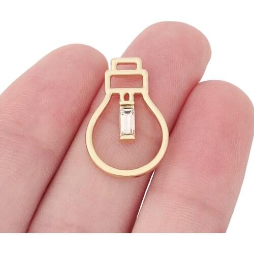 10 x Gold Tone Open Bulb & Rhinestone Charms Pendants for Necklace DIY Jewelry Making Accessories 24x16mm