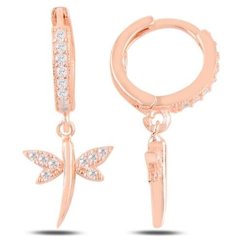 Silver 925 Sterling Dangle Dragonfly Zircon Leading Team Earrings