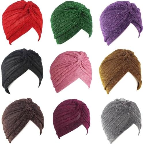 Turban Hat Bling Gold Silk Headband Knot Twist Turban Cap Warm Head Wear Casual Indian Hat Golden Indian hat Muslim Turban Hat