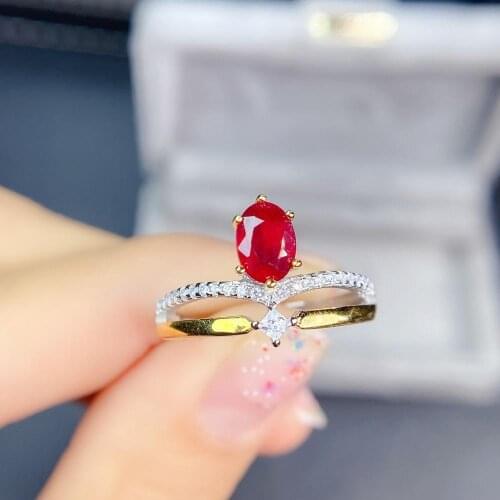 Shilovem Natural New Burning Pigeon Blood Ruby Gemstone Rings for Women Real 925 Sterling Silver new gift 5*7mm jcj0507866agh