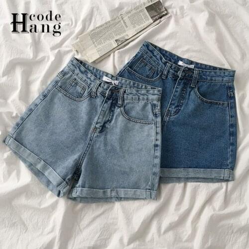 HangCode Ins Hot Denim Shorts 2021 Summer Casual All Match High Waist Crimping Women Short Jeans Pants Chic Ladies Bottoms