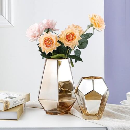 Glass Vase Home Decor Terrarium Golden Section Vases Table Decoration Accessories Living Room Home Decoration Flower Vase Decor