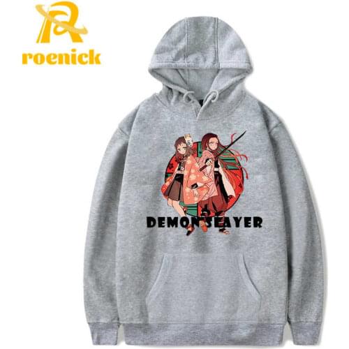 ROENICK Demon Slayer Hoodie Sweatshirts Men Women Anime Nezuko Printed Long Sleeve Hooded Jacket Casual Funny Pullovers