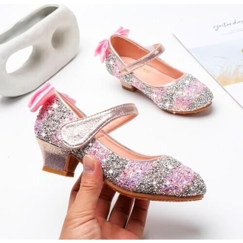 Princess Girls High-Heeled Shoes Cross-Border Childrens Shoes Student Sequined Dance Shoes Big Childrens Performance Shoes