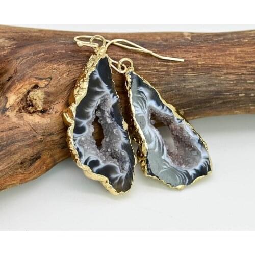 SS21 4Unik Unique Women Natural Druzy Dangle Earrings Designer Bohemian Earrings US European Drusy Jewelry Dropshipping 4UN-E015