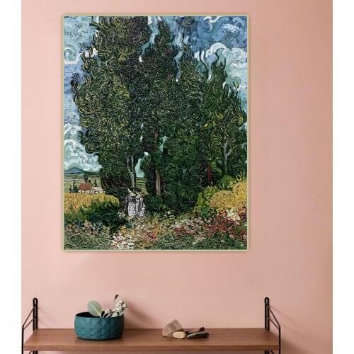 Van Gogh《Cypresses with Two Female Figures》Canvas Art Oil Painting Artwork Aesthetic Picture Wall Hanging Decor Home Decoration