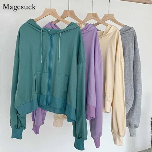 Autumn Korean Cotton Hoodies Women Long Sleeve Loose Drawstring Sweatshirt Women Casual Pockets Zipper Women Hoodie Jacket 11758