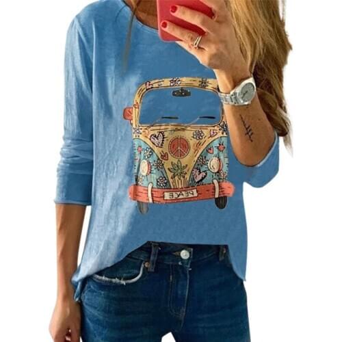 Autumn New Printed T-shirt For Women Fashion Loose Round Neck Pullover Cozy Wild Long Sleeve Tshirts Tops