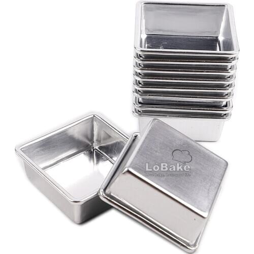 10pcs mini square aluminium alloy cheese pan small mousse cake mold bread mould tart holders pudding jelly tins DIY bakery A06