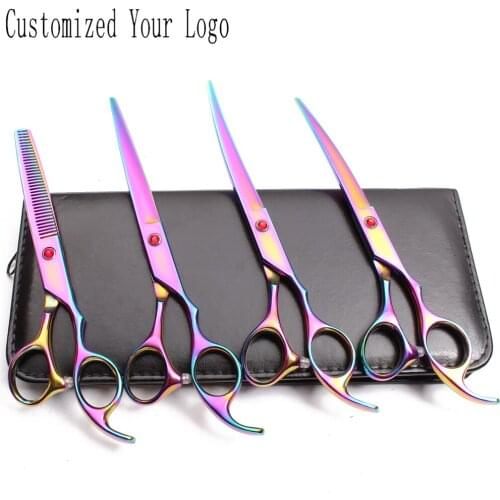 20Sets 7" Wholesale Engraving Logo Animal Grooming Scissors Straight Shears Thinning Shears Dog Curved Shears Pet Scissors C3003