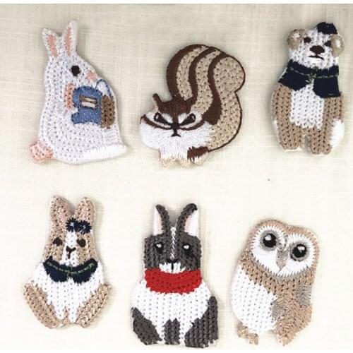 20pcs Squirrel Bear Rabbit parches ropa bordados Patches Knit Embroidered Patch For Clothing Jeans Jacket Patchwork Appliques