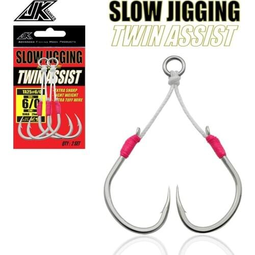 5packs Fishing Hooks Sea Glow 5/0 6/0 Fish Assist Hook Double Fishery Fishhooks Jig Slow Feather for Fishing Attract