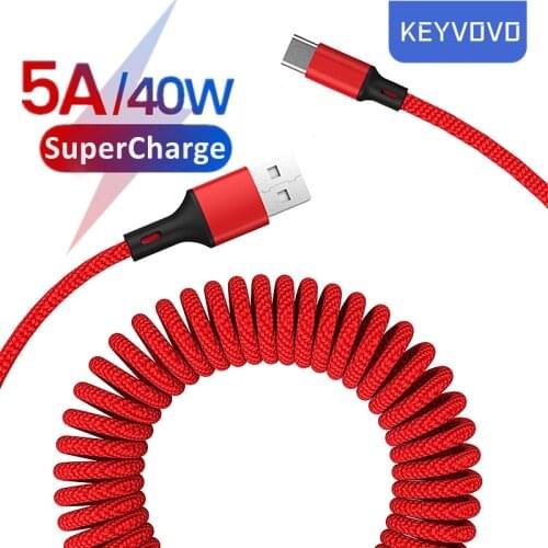 5A SFCP Super Fast Charging USB Type C Cable 1.5m Spring Data Cable Charger For Samsung Xiaomi Huawei P40 Mate 40 Type-C in Car