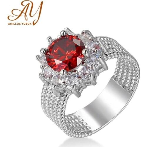 Anillos Yuzuk Luxury 100% 925 Sterling Silver Oval Ruby Gemstone Wedding Engagement Simple Ring Jewelry Size 6 7 8 9 10