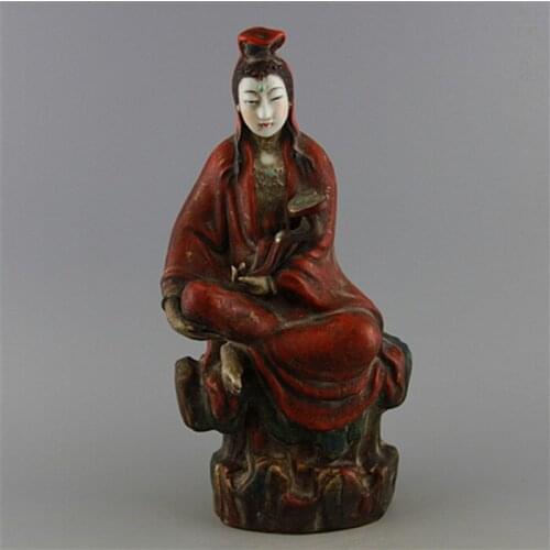Antique QingDynasty porcelain statue,Red Wishful buddha sculpture,painted crafts,Decoration,Collection&Adornment,Free shipping