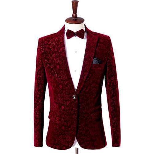 Freeship wine red leaf vine pattern mens tuxedo suit/medieval jacket/stage performance,this is only jacket