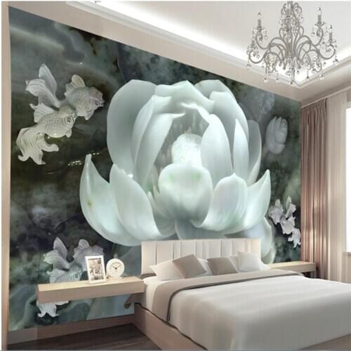 Beibehang Large custom any size mural wallpaper 3D reliefs lotus goldfish TV sofa living room bedroom background wallpaper