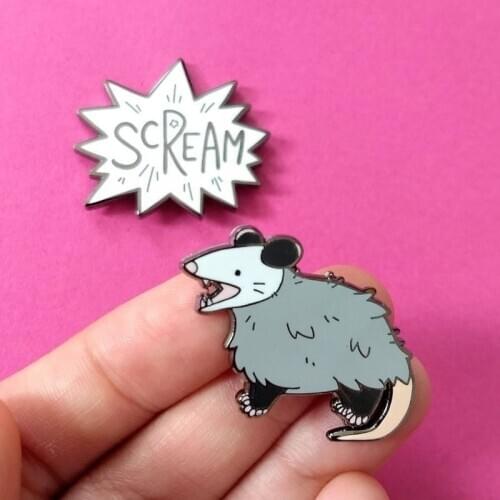 Screaming Opossum Enamel Pin Opossum Pin Possum Enamel Pin Scream Pin Lapel Pin