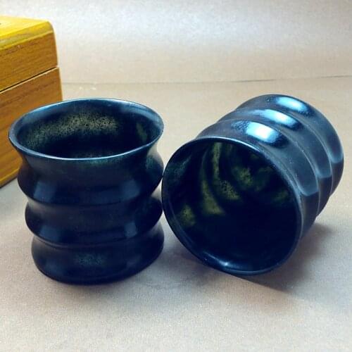 Natural ink green jade slub shape teacup / wine glass