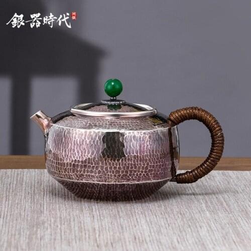 Teapot Hand-Forged From a Whole Ag999 Sterling Silver Plate Kitchen Utensils Built-in Filter Handmade Coffee Tea Pot