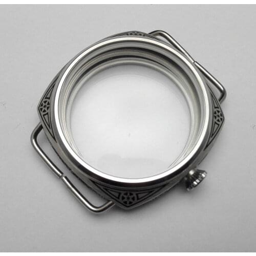 47mm Watch Case Stainless Steel Black Carved Case Mineral Glass For ETA 6497 6498 Seagull ST36 Watch Movement Repair Tool parts