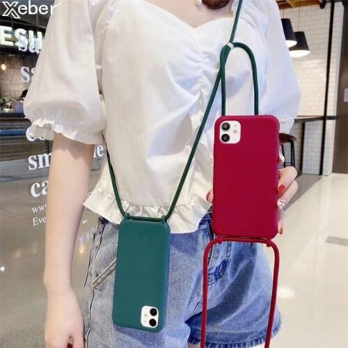 Crossbody Necklace Holder Phone Case for iPhone 11 pro XS max Xr 6s 7 8 PLUS Lanyard Silicone Case Cover with Cord Strap Rope