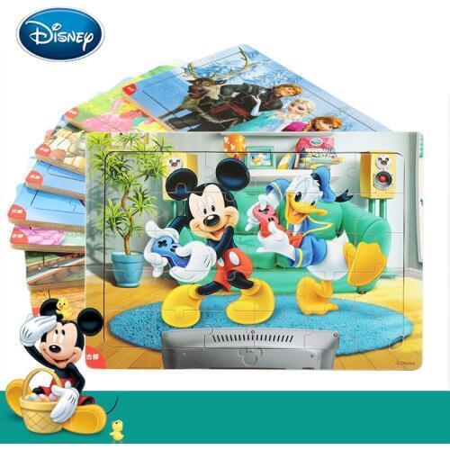Disney Kids Mickey Cartoon 30 Pieces Of Wooden Frame Puzzle Early Childhood Educational Toys Children Puzzle Gift