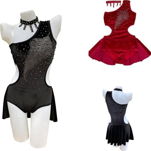 Pole Dance Clothing Female Sexy Velvet Diamond Bodysuit Performance Dance Clothes Nightclub DJ Jumpsuit Festival Clothes DQS5815