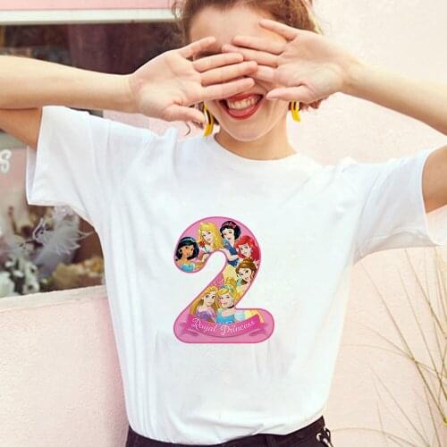 Happy Birthday Number 1~9 Princess Print T-shirts Girls Cartoon Funny Present Tshirt Summer Tops Female Clothes