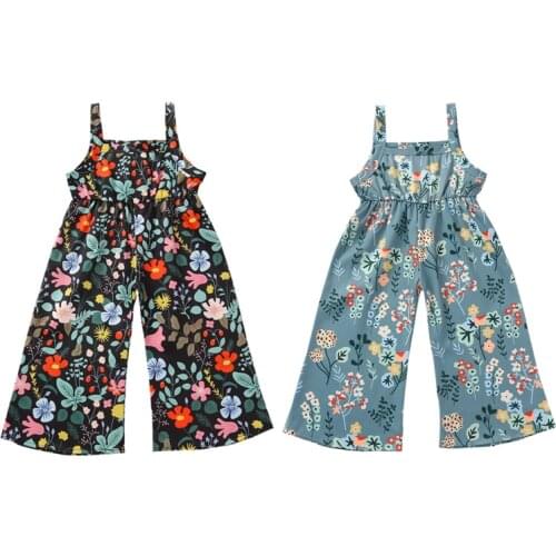 FOCUSNORM 0-4Y Toddler Kids Girls Floral Jumpsuit Sleeveless Elastic Waist Long Loose Pants Bodysuit for Summer