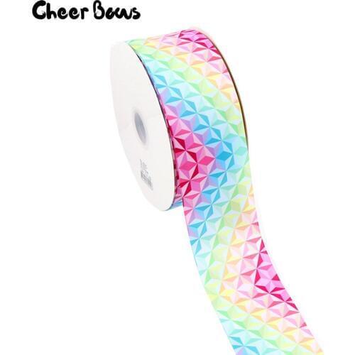 Rainbow Diamond Printed Ribbons 75mm Width 2Yards/lot Wedding Decoration DIY Handmade Ribbons Printed Grosgrain Ribbons