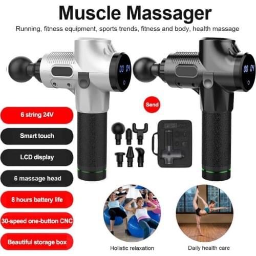 6 Heads With Package Muscle Massage Gun 3200r/min Muscle Deep Vibration Fitness Equipment LCD Display Pain Relief Massager
