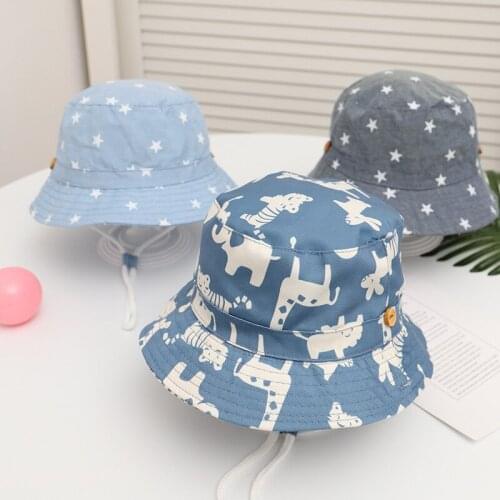 Fashion Brand New Spring Summer Childrens Hats Double-sided Boys Girls Cartoon Dinosaur Print Fisherman Hat Baby Bucket Sun Hat