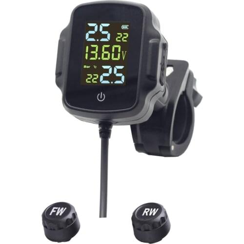 Motorcycle TPMS Motorbike Tire Pressure Monitoring System Tyre Temperature Alarm System QC 3.0 Phone Charging USB Power Bank