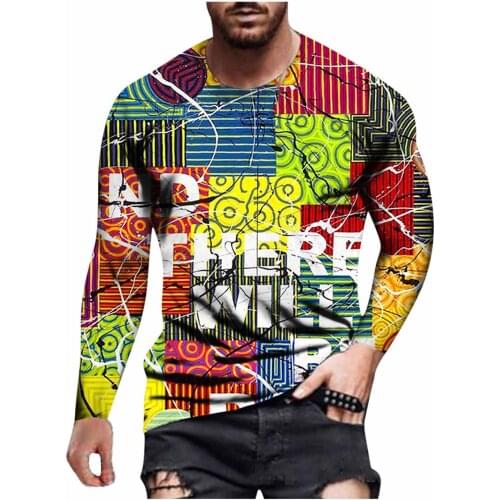 Mens T-shirt Fashion 2021 Casual Mens T-shirt Long Sleeve Shirt Printed Mens Tops Футболка Мужская Roupas Masculinas #ZER
