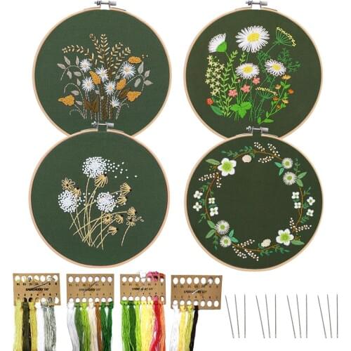 Handwork Needlework Plants Cross Stitch Embroidery Flowers DIY Starter Kit Ribbon Painting Pattern Threads Tools Home Decoration
