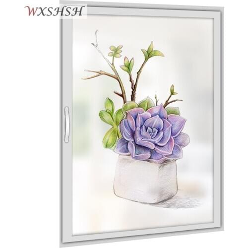Custom Size Static Cling Window Cover Succulent Private Home Decor Glass Film For Bathroom Kitchen Living Room Bedroom Balcony