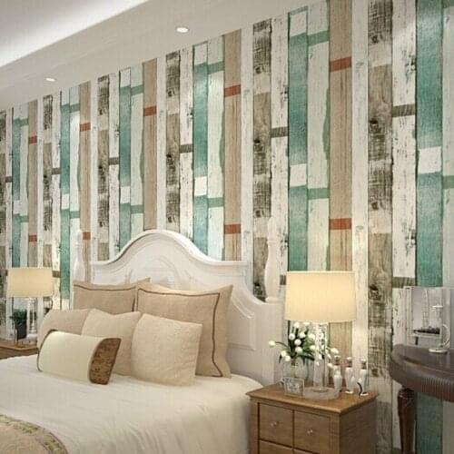 Beibehang wallpaper Rustic Wood Scrap wood Reclaimed Wood Wallpaper Natural Beige Blue, Striped wood Wallpaper papel de parede