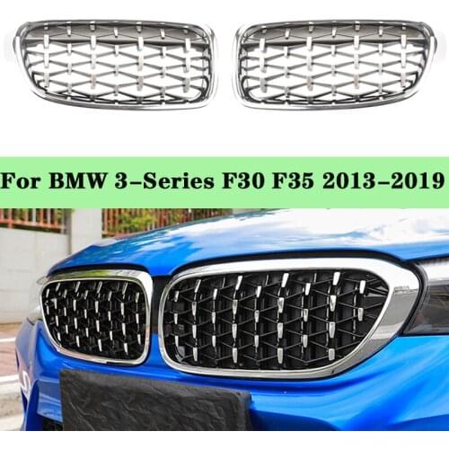 One Pair Car Diamond Front Bumper Grille Overlay Kidney Replacement Racing Grilles For BMW 3 Series F30 F35 2013-2019
