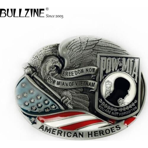 The Bullzine wholesale Pow MIA belt buckle with pewter finish FP-02784 suitable for 4cm width belt