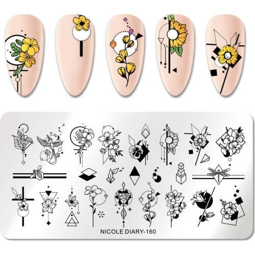 NICOLE DIARY Nail Stamping Plate Rectangle Flower Stainless Steel Nail Art Image Stamp Stencils Nail Art Decoration