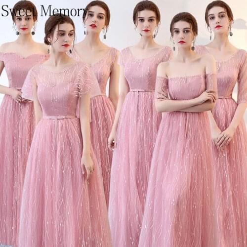 Floor Length Gown 2021 Pink Bridesmaid Dresses Elegant Women Prom Wedding Party Dress For Bride Guest Robe Sweet Memory