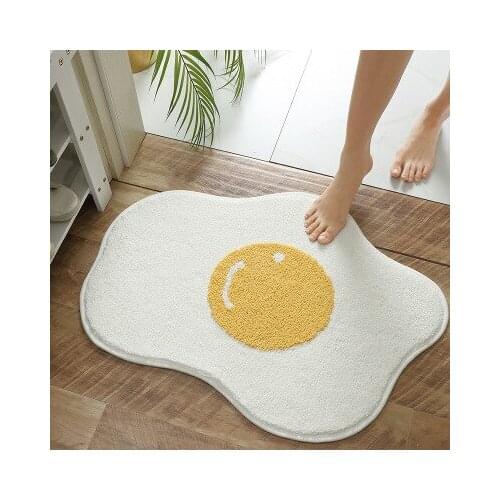 Cartoon poached egg floor mat, absorbent bathroom toilet door mat, bedroom carpet, home bathroom non-slip foot mat