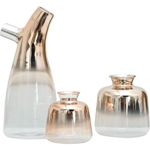 Modern Handcraft Glass Vase Desktop golden Bottle For Flower Plant DIY Terrarium Hydroponic Container wedding Home Decoration