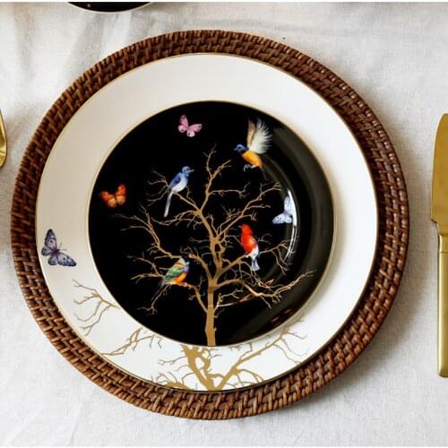 Bird and tree tracing gold bone china dinner plate afternoon tea double ceramic dessert plate