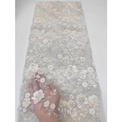 Special flower beads embroidered African Tulle Lace Fabric ZH-11875 for wedding dress